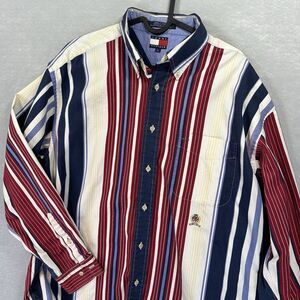 Vintage Tommy Hilfiger Shirt Mens Large Multicolor Stripe Crest 90s Button Up
